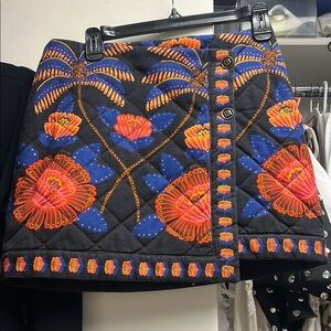Floral Embroidered Skirt - Black and Orange